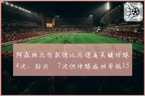 阿森纳北伦敦德比厄德高关键传球4次，孙兴慜7次但传球成功率低15%，效率对比